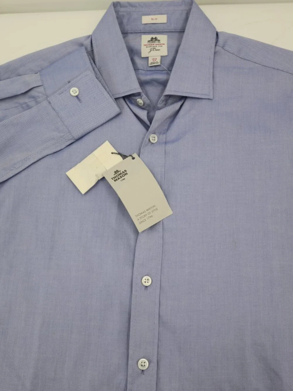 NWT J CREW Dress Shirt Mens 15.5 Thomas Mason Slim Fit Long Sleeve Blue preppy